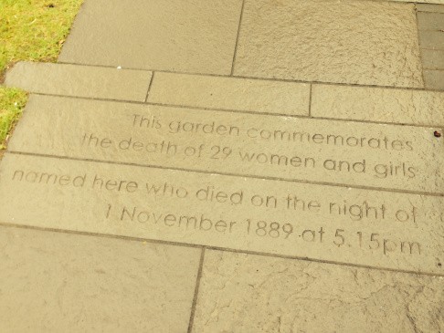 The pathway outside Calton Heritage and Learning Centre which displays the names and ages of the women and girls who died in the 1889 Templetons Disaster